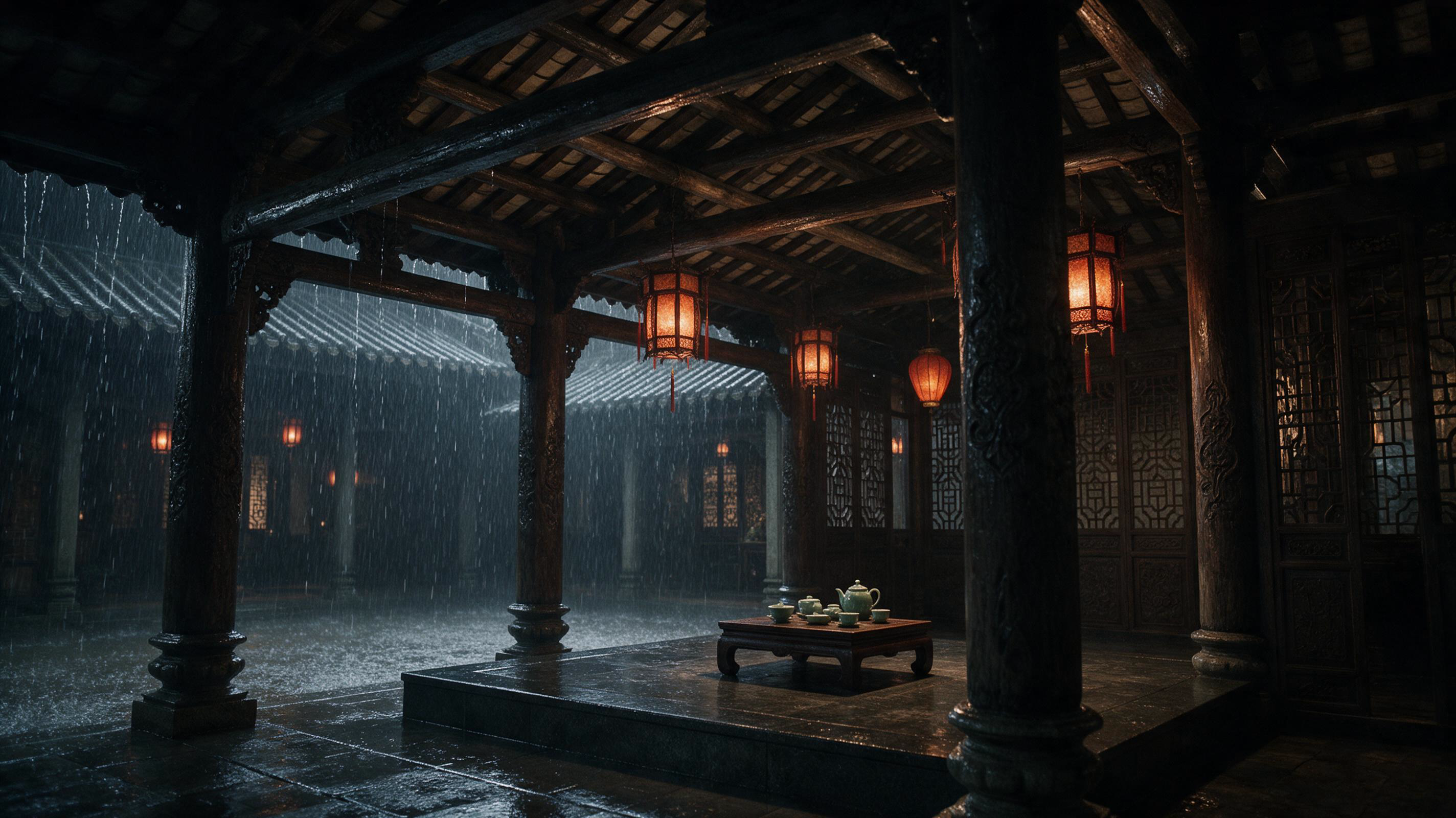 Covered Tea Veranda & Carved Cedar Pillars Plate